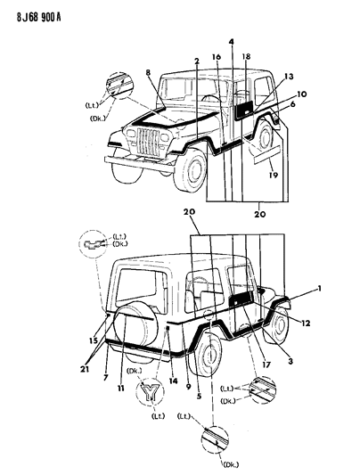 1987 Jeep Wrangler Decal, Cowl, "Jeep" Diagram for 5AS15JK2