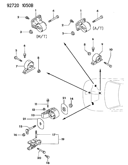 1993 Dodge Colt Motor Mount, Front Diagram for MB949798