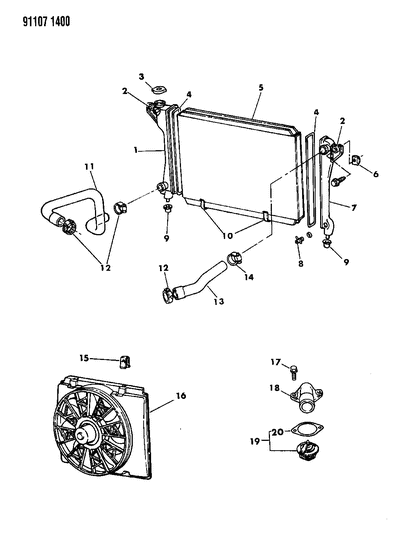 1991 Chrysler LeBaron GTC Radiator & Related Parts Diagram 2 - Thumbnail