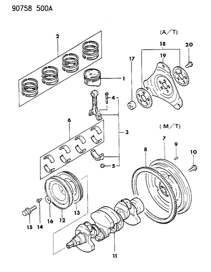 1990 Dodge Colt Crankshaft & Piston Diagram 1 - Thumbnail