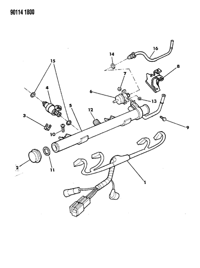 1990 Chrysler LeBaron GTC Fuel Rail & Related Parts Diagram 1 - Thumbnail