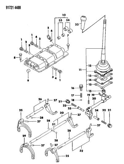1991 Dodge Ram 50 Control, Shift Diagram 1 - Thumbnail