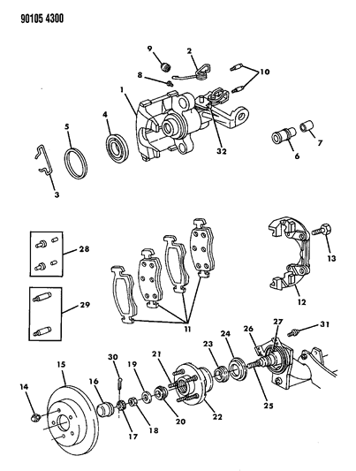 1990 Chrysler TC Maserati Brakes, Rear Disc Diagram