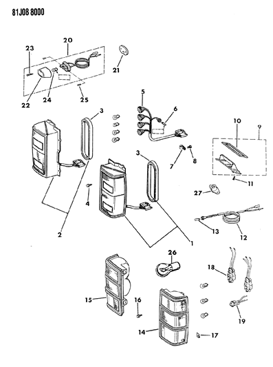 1984 Jeep Wagoneer Tail Lamp, Black, Passenger Side Diagram for 56001352