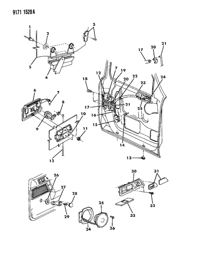 1989 Dodge Spirit Door, Front Glass, Handles & Controls Diagram