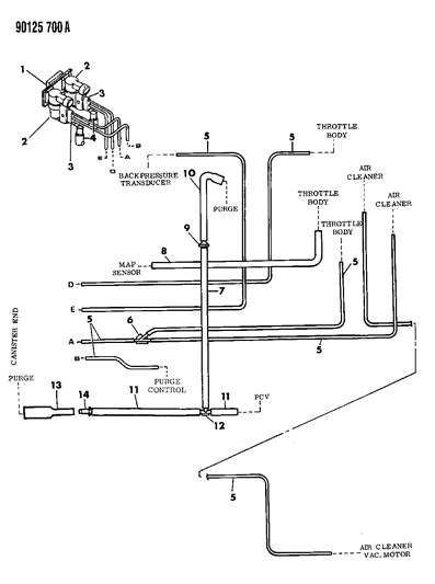 1990 Dodge Caravan Emission Hose Harness Diagram 1 - Thumbnail