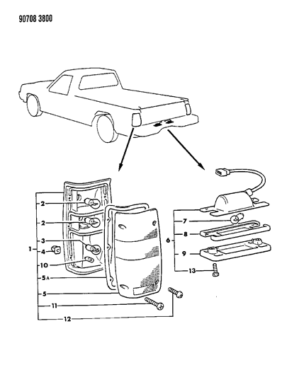 1990 Dodge Ram 50 Tail Lamp Assembly Diagram for MB527093
