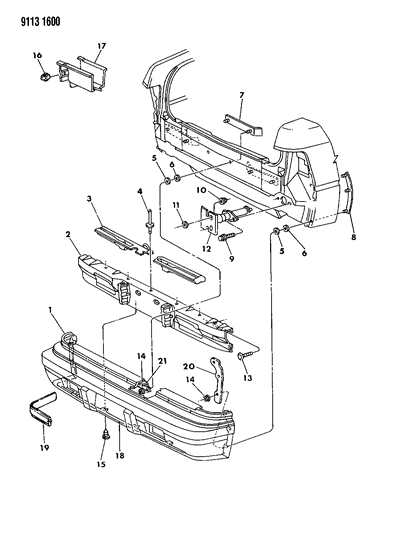 1989 Chrysler LeBaron GTC Fascia, Bumper Rear Diagram