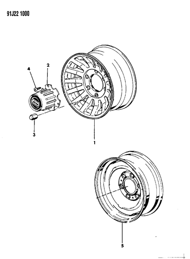 1991 Jeep Grand Wagoneer Hub Cap, Gray Diagram for 52003046