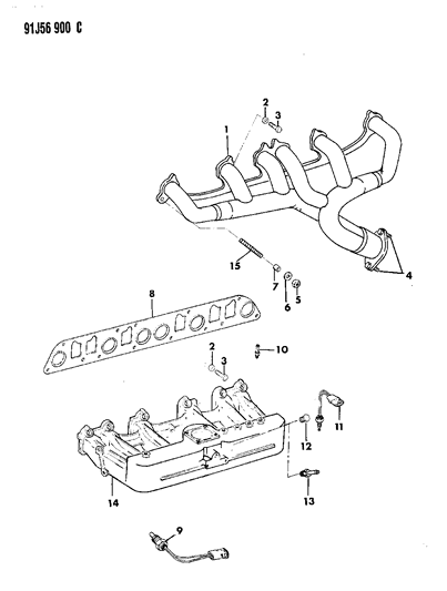 1992 Jeep Comanche Manifolds - Intake & Exhaust Diagram 2 - Thumbnail