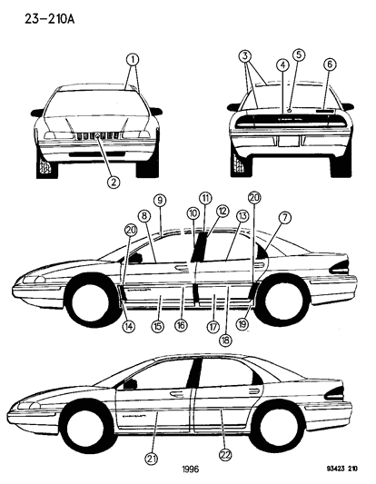 1995 Dodge Intrepid Emblem, Fascia, Pentastar Diagram for LK15RJF