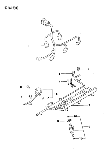 1992 Chrysler LeBaron GTC Fuel Rail & Related Parts Diagram 2 - Thumbnail