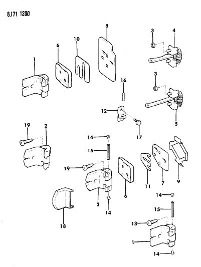 1990 Jeep Comanche Hinges - Door Front & Rear Diagram