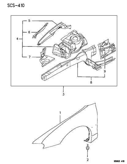 1996 Chrysler Sebring Coupe Front Fender & Fender Shield Diagram