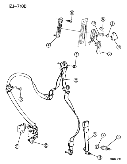 1994 Jeep Grand Cherokee Seat Belts - Front Seat Diagram