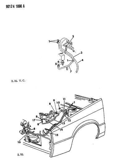 1990 Dodge Daytona Plumbing - Heater Diagram 1 - Thumbnail