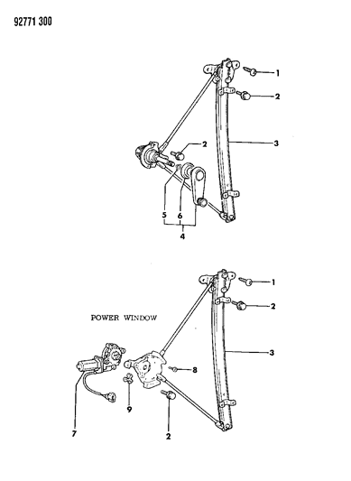 1992 Dodge Colt Door, Front Glass Regulators Diagram
