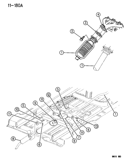 1996 Chrysler Town & Country Muffler And Resonator Exhaust Diagram for E0054078