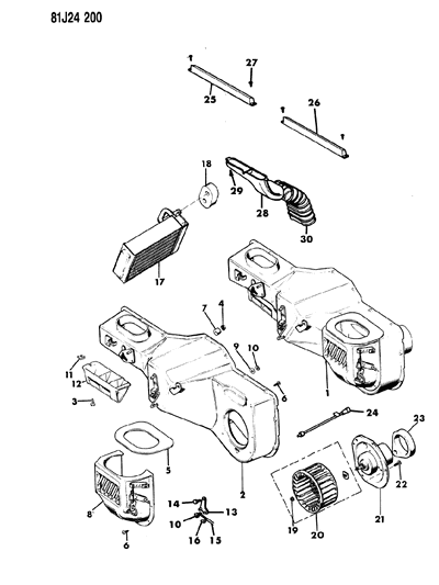 1985 Jeep Wrangler Housing, Blower And Evaporator Diagram for J4005843