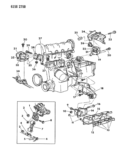 1986 Chrysler LeBaron Base Engine Mounting Diagram 3 - Thumbnail