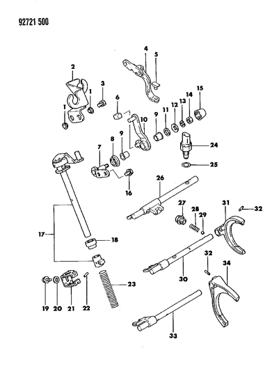 1994 Dodge Colt Control, Shift Diagram 2 - Thumbnail