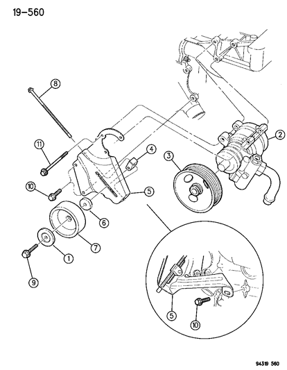 1996 Dodge Dakota Pump Mounting & Pulley Power Steering Diagram 2 - Thumbnail