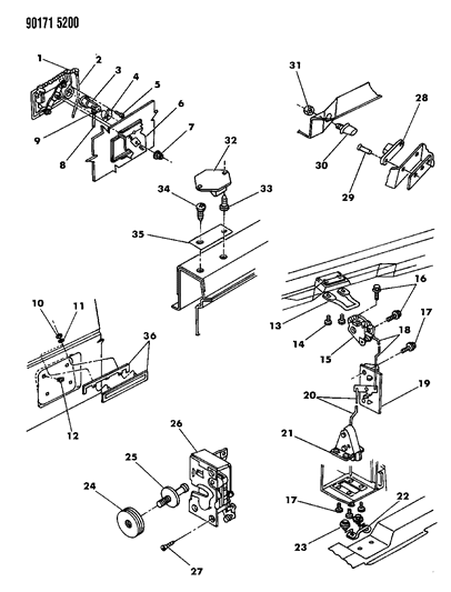 1990 Dodge Caravan Door, Rear Cargo Hinged Handle, Controls And Links Diagram