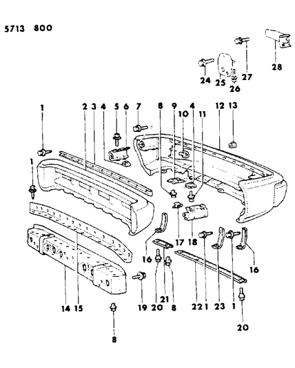 1986 Dodge Colt Bumper, Rear Diagram 1 - Thumbnail