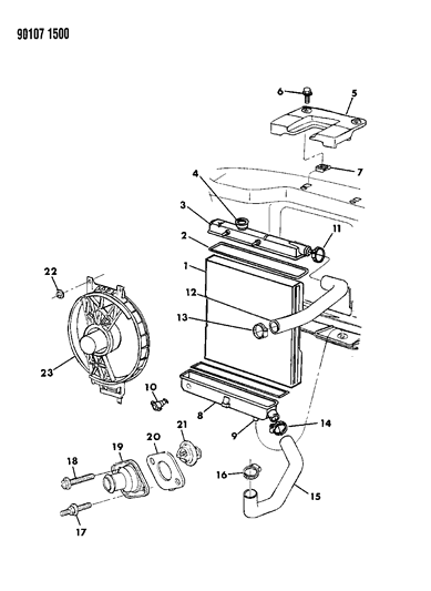 1990 Dodge Caravan Radiator & Related Parts Diagram 1 - Thumbnail