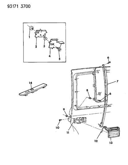 1993 Chrysler Imperial Door, Rear Glass, Handle & Bezel Diagram
