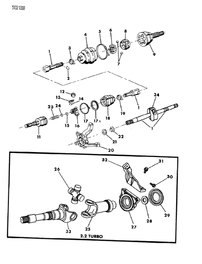 1985 Dodge Daytona Shaft, Front Wheel Drive Inner (W/Turbo) Diagram for 5212928