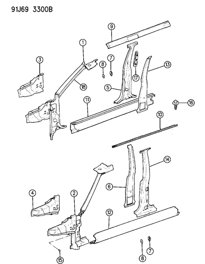 1992 Jeep Cherokee Panels, Body Side Diagram 2 - Thumbnail