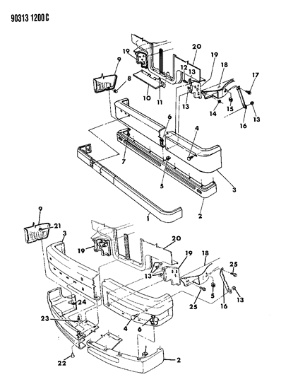 1993 Dodge Dakota Face Bar, Front Diagram for 4482850