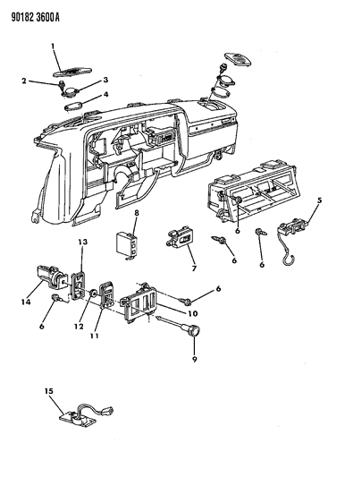 1990 Chrysler New Yorker Base Model Instrument Panel Switches, Controls & Speakers Diagram
