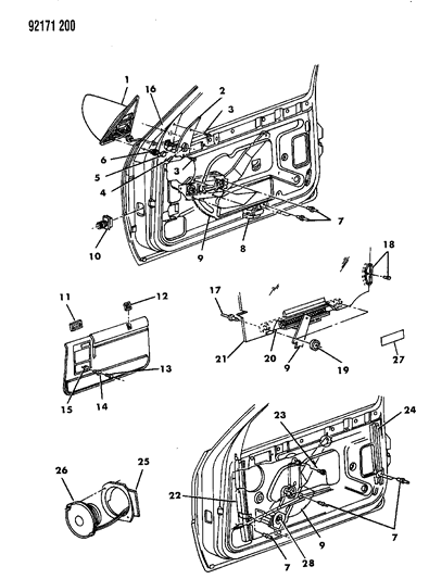 1992 Dodge Shadow Window Regulator Diagram for 4658380