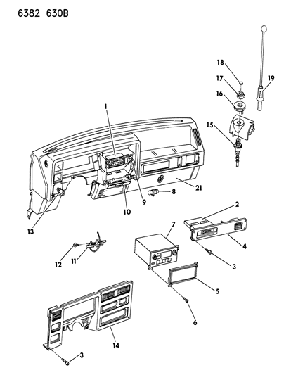 1987 Dodge Dakota Instrument Panel Bezels, Radio And Antenna Diagram