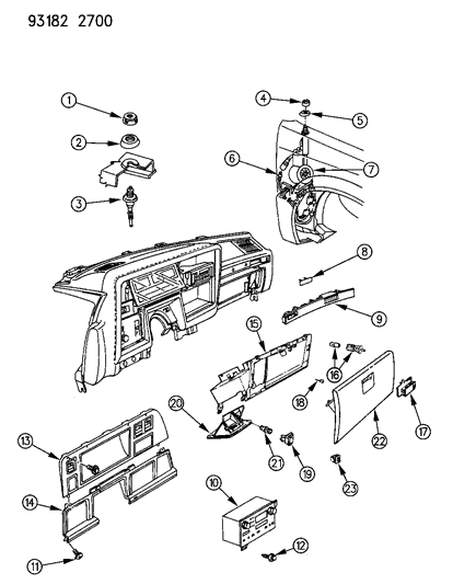 1993 Chrysler New Yorker Salon Instrument Panel Glove Box, Radio & Antenna Diagram