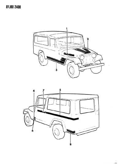 1986 Jeep Wrangler Decals, Exterior Diagram 10 - Thumbnail