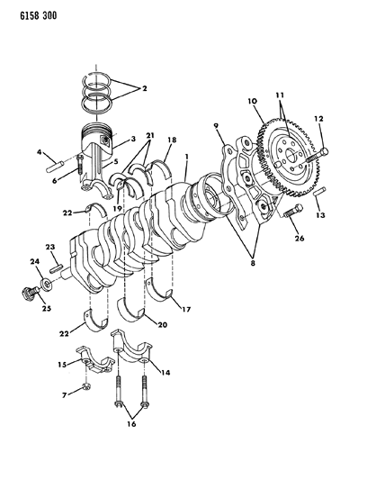 1986 Chrysler LeBaron Base Crankshaft & Piston Diagram