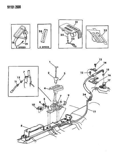1991 Chrysler LeBaron GTC Controls, Gearshift, Floor Shaft Diagram