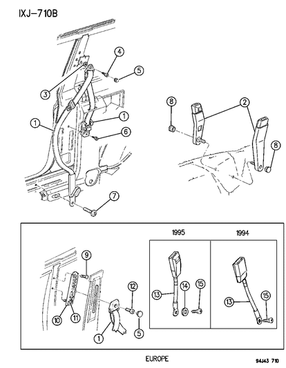 1995 Jeep Cherokee Screw Button Head .375-24X.62 Inboard Buckle Mount Diagram for 6035115