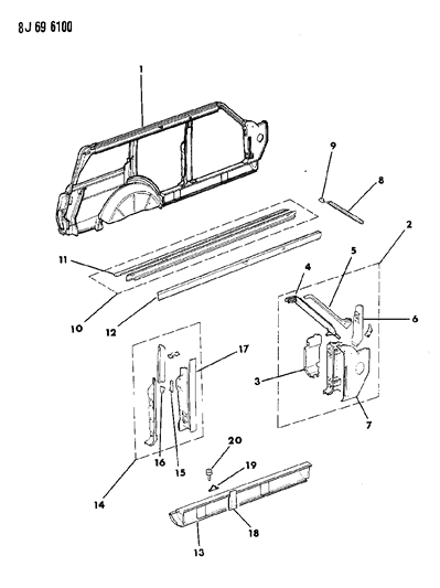 1989 Jeep Grand Wagoneer Windshield Pillar Diagram for J0956777