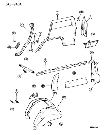 1996 Jeep Cherokee Panels - Rear Quarter Diagram 2 - Thumbnail
