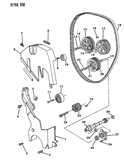 1991 Dodge Shadow Timing Belt & Cover & Intermediate Shaft Diagram 2 - Thumbnail