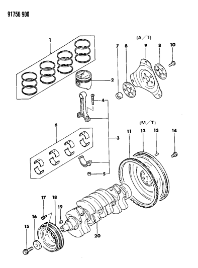 1991 Dodge Stealth Crankshaft & Pistons Diagram 1 - Thumbnail