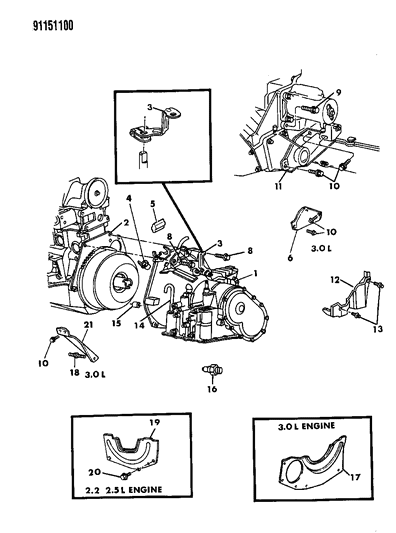 1991 Dodge Shadow Transaxle Assembly, 3 Speed Automatic, 31Th Diagram for RX567061AB