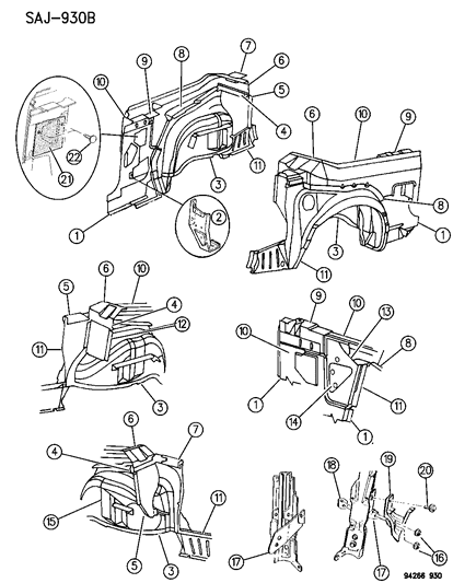 1994 Chrysler LeBaron GTC Quarter Panel Diagram