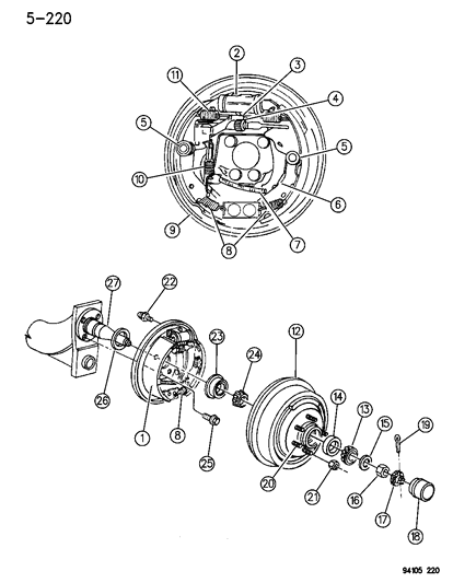 1994 Chrysler LeBaron GTC Brakes, Rear Drum Diagram