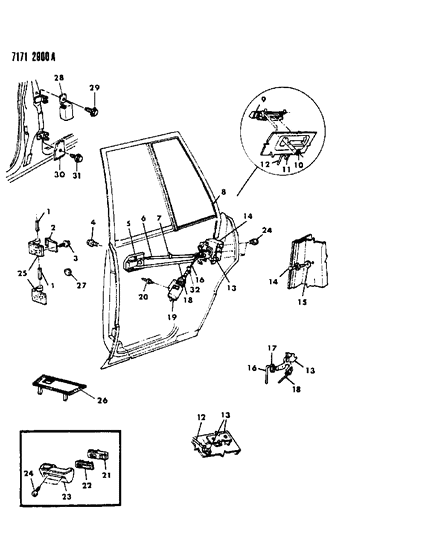 1987 Dodge Aries Door, Rear Shell, Handle & Control Diagram