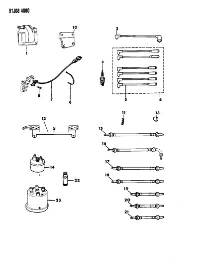 1991 Jeep Comanche Coil - Sparkplugs - Wires Diagram 2 - Thumbnail